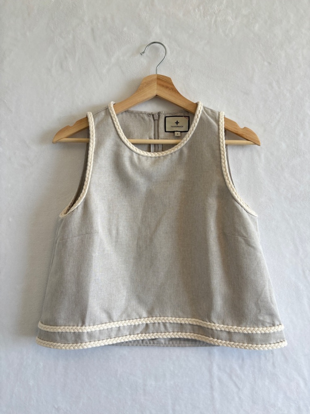 Tuckernuck Cream Braided-Trim Sleeveless Top